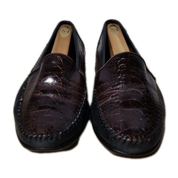Belvedere Florence Brown Woven Leather Crocodile Toe Vamp Shoes Men's Size 9 M - Picture 1 of 9